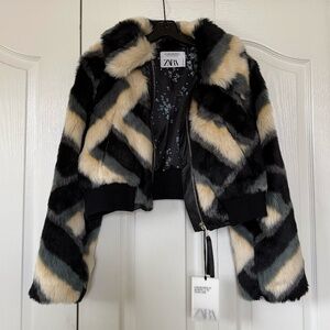 Zara A/W 21 Limited Edition Faux Fur Chevron Jacket